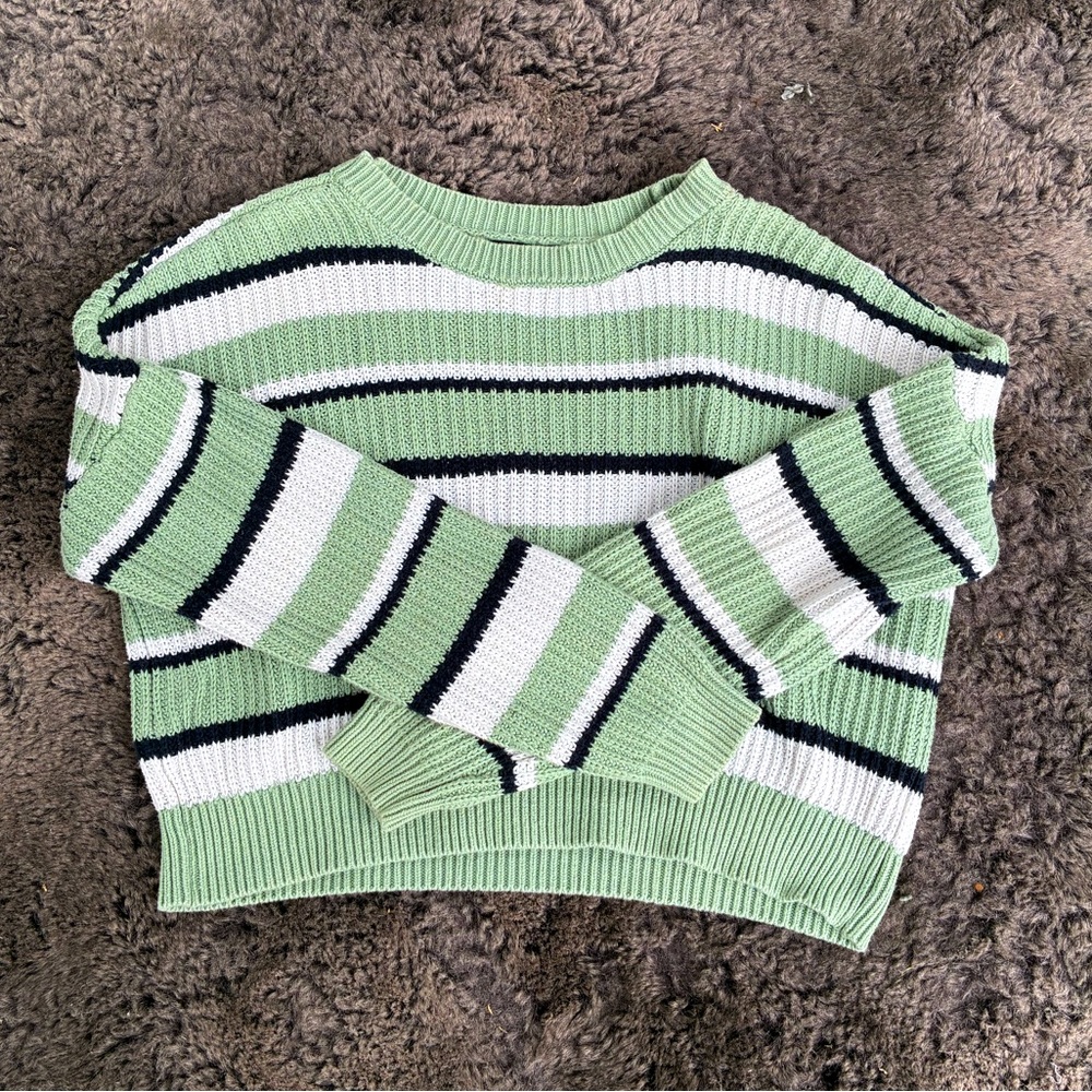 Striped Green and White Women's Sweater